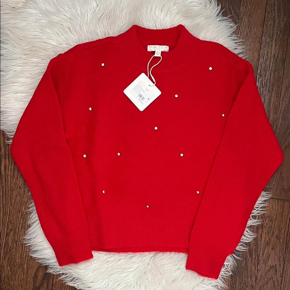 Girls red sweater with rhinestones